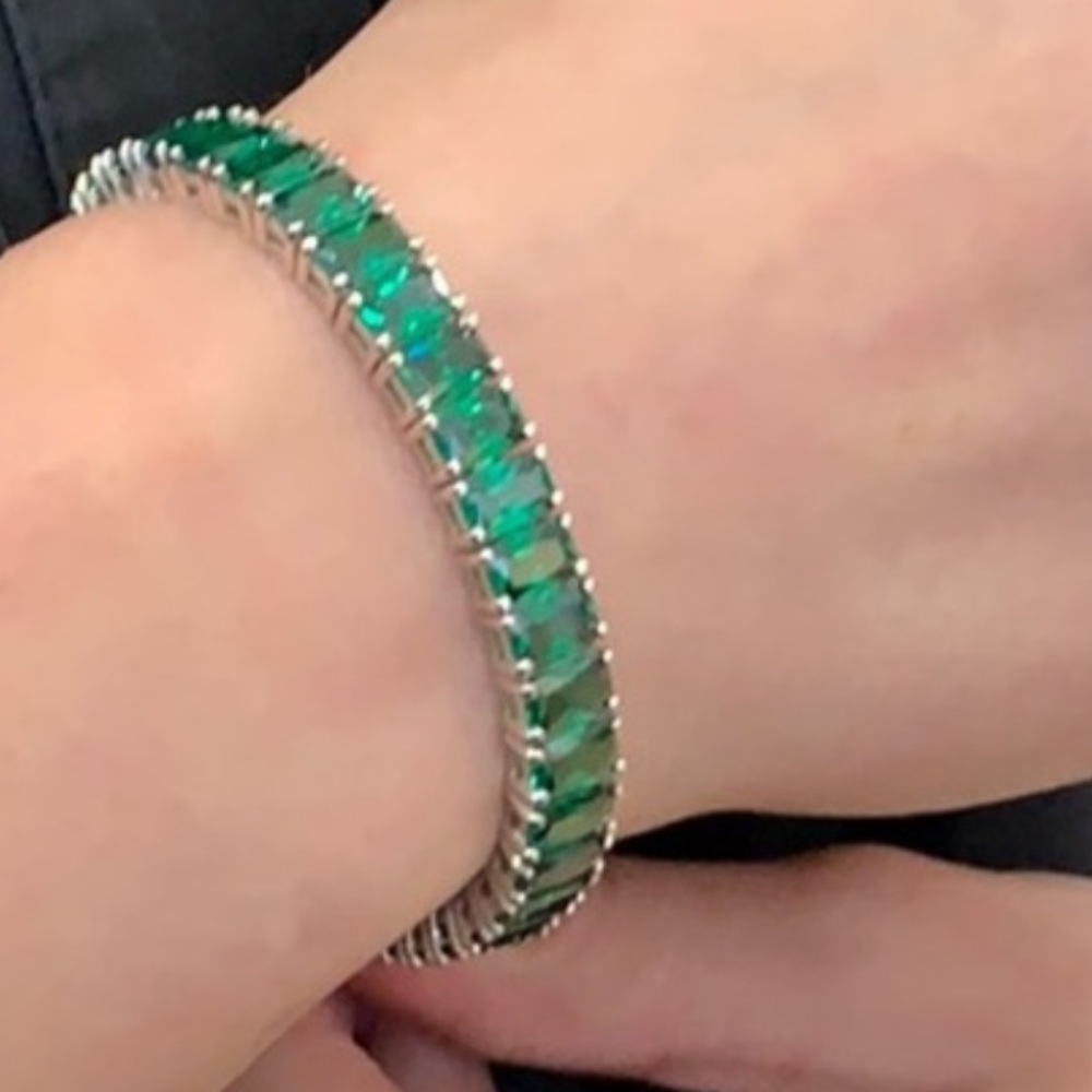 Emerald Green Baguette Bracelet Sterling Silver